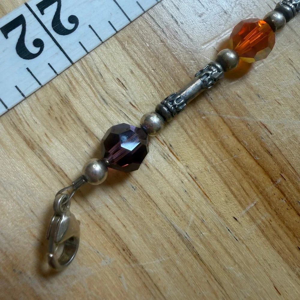 Boho Paw Print Crystal Beaded Silver Tone Bracelet 925 Sterling